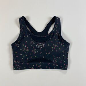 NIKE Women's Medium Swoosh Icon Clash Sports Bra Black Rose Print NWT